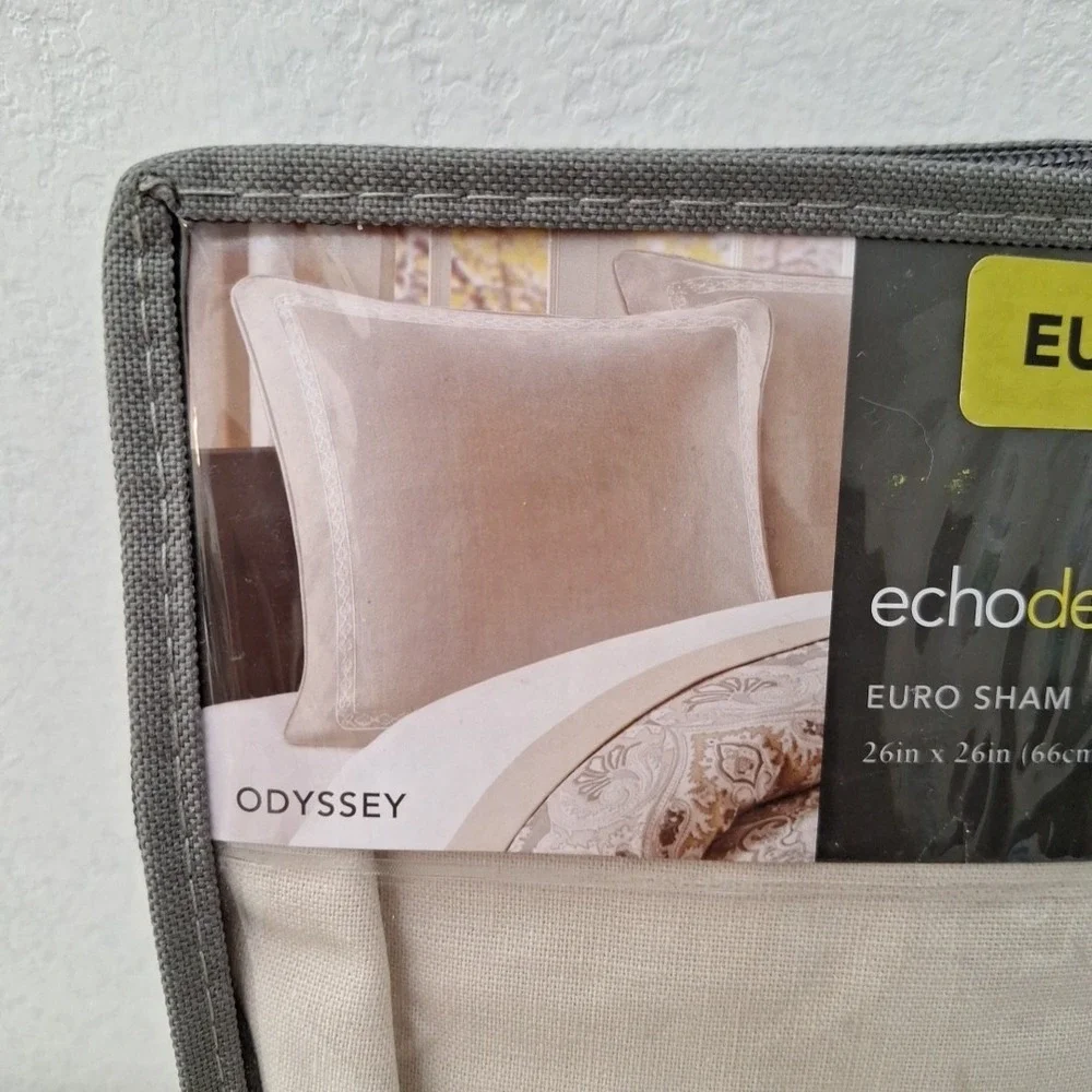 Echo Design Odyssey Euro Pillow Sham White Embroidered Border 100% Cotton NEW